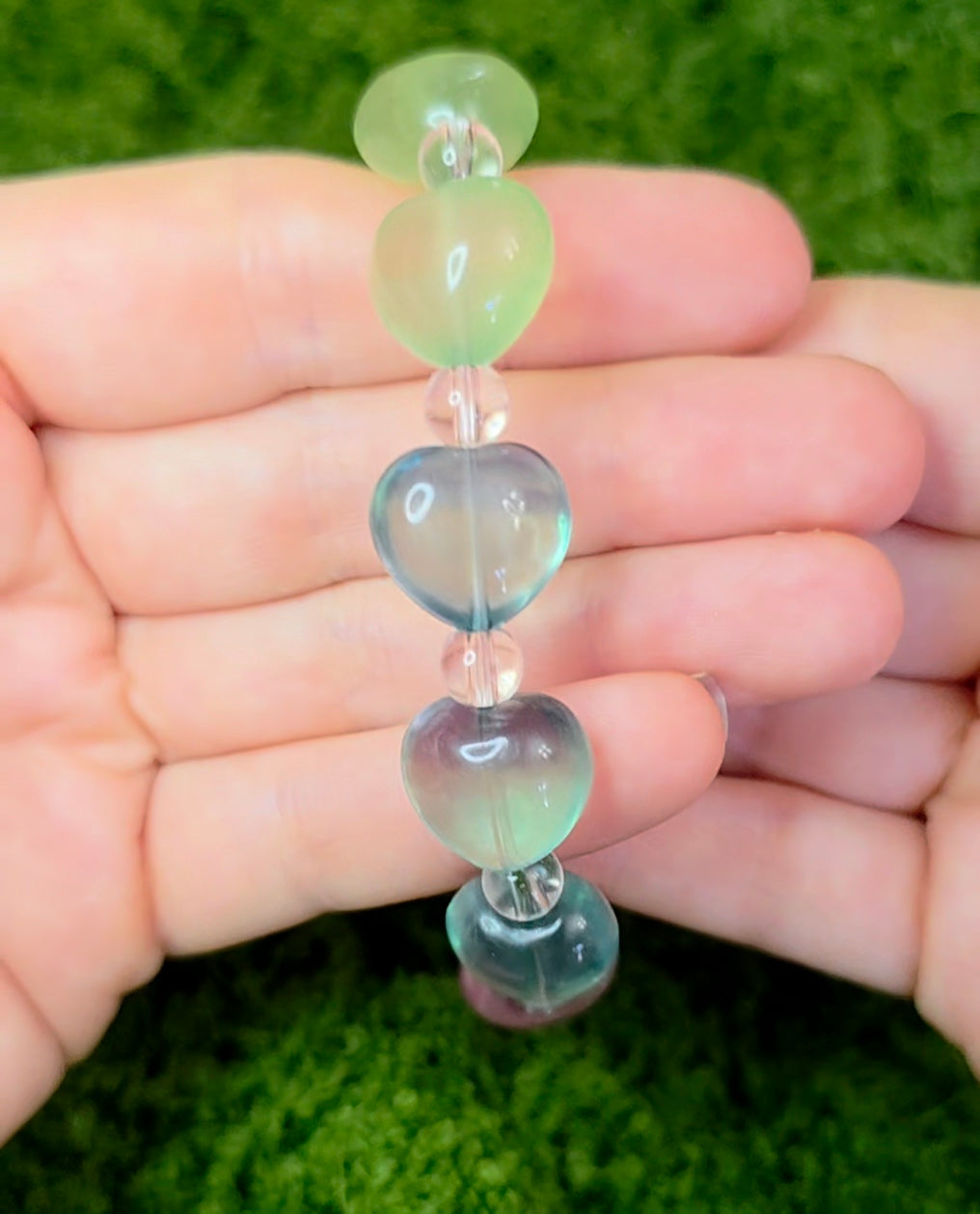 Candy Fluorite Hearts Stretch Bracelet B