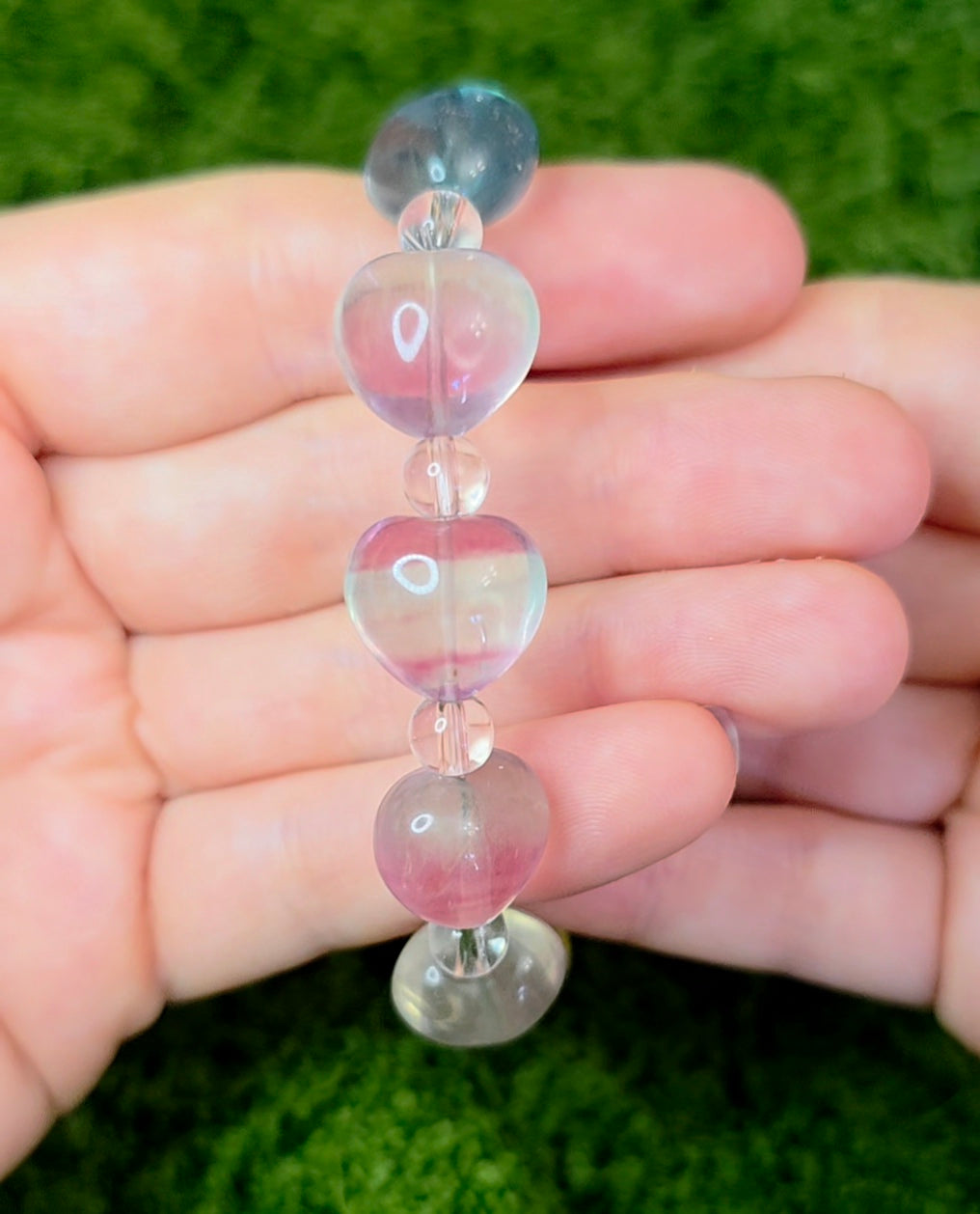 Candy Fluorite Hearts Stretch Bracelet B