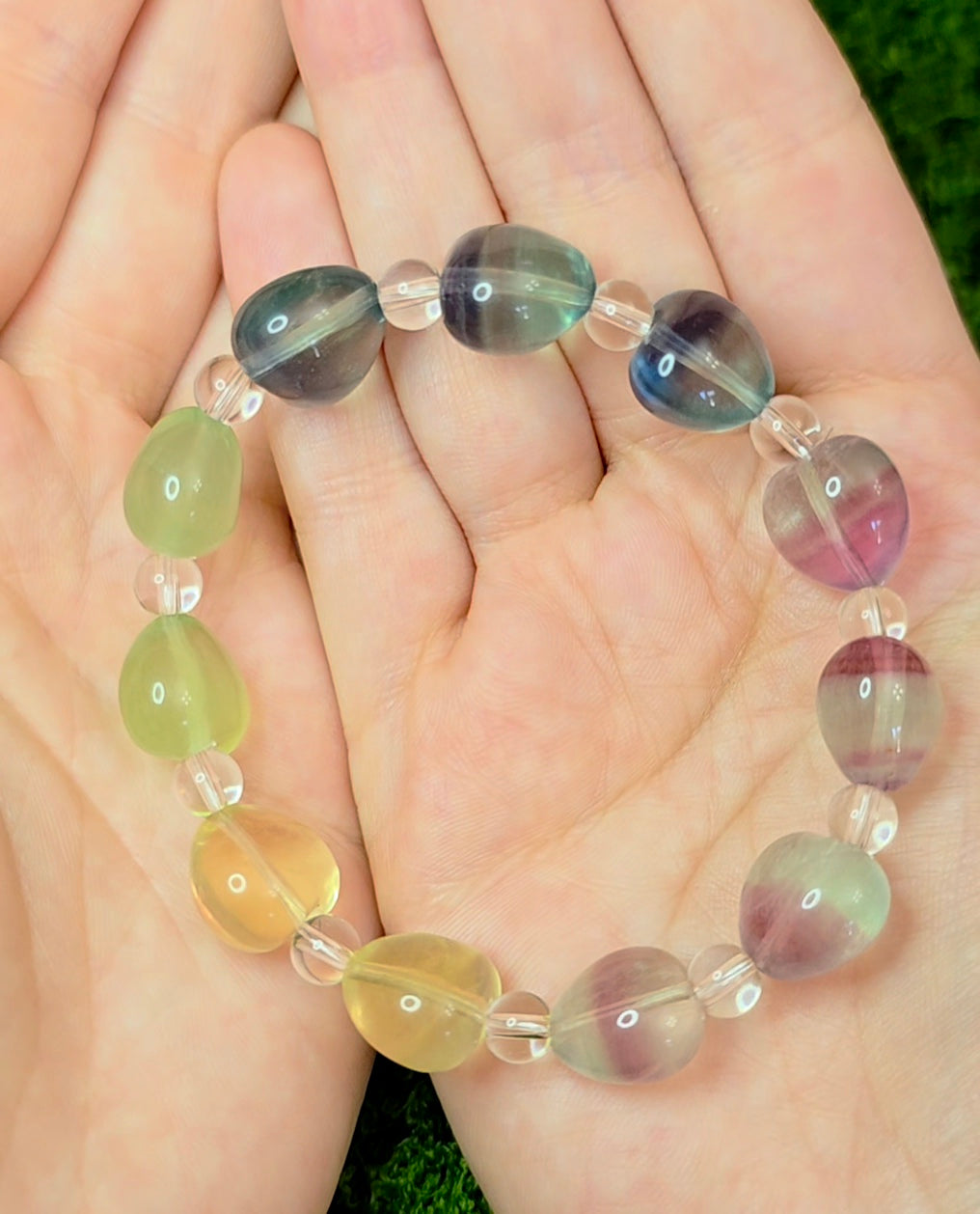 Candy Fluorite Hearts Stretch Bracelet B