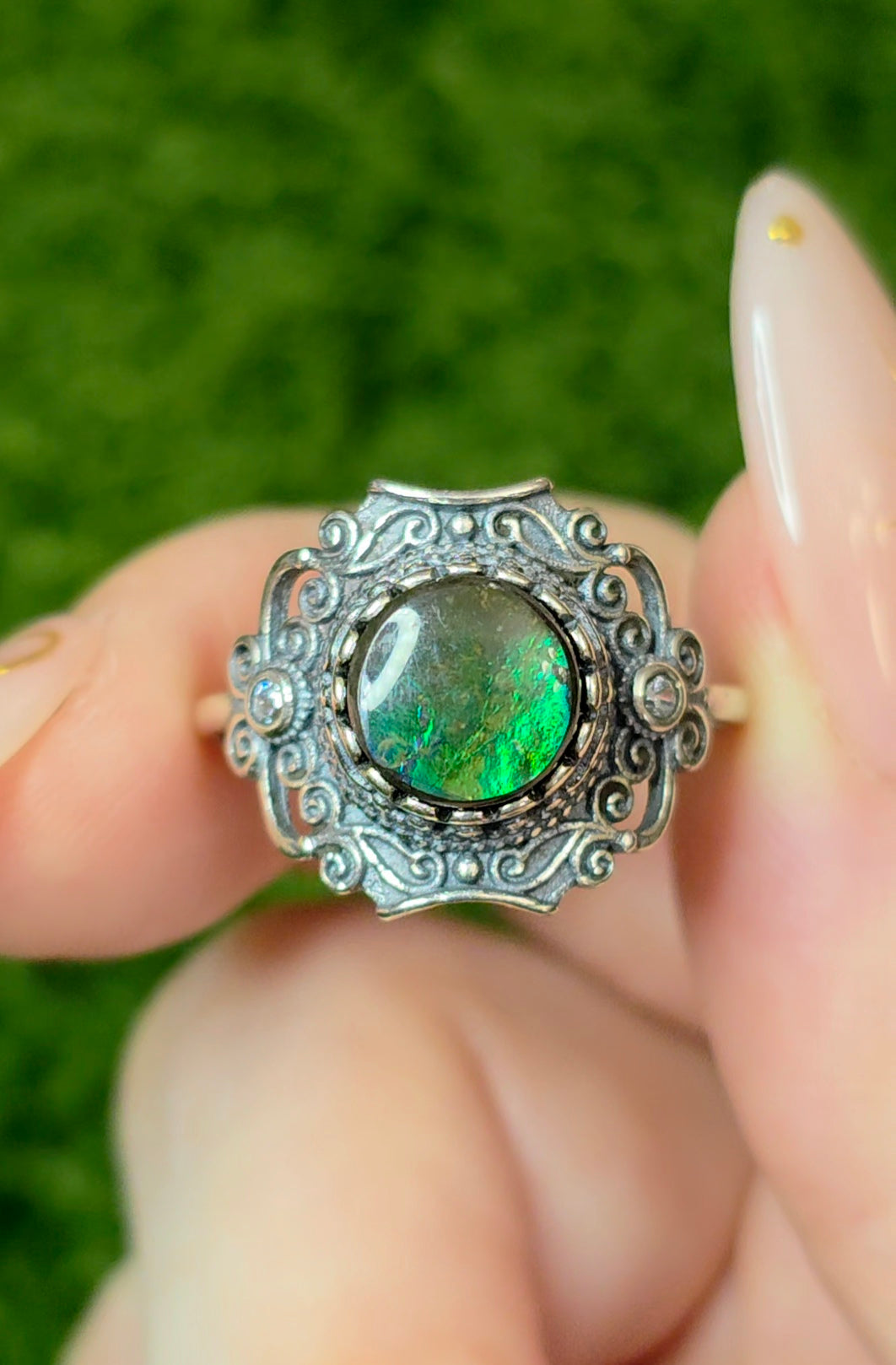 Green Flash Ammolite Ring B