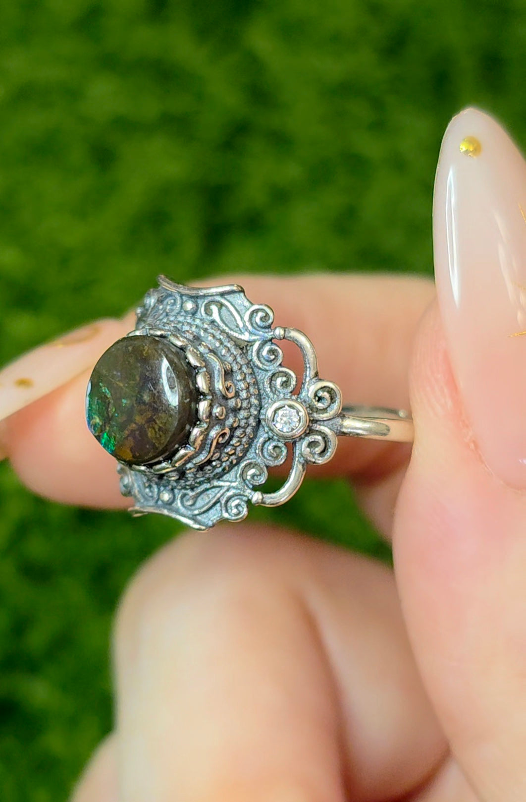 Green Flash Ammolite Ring B