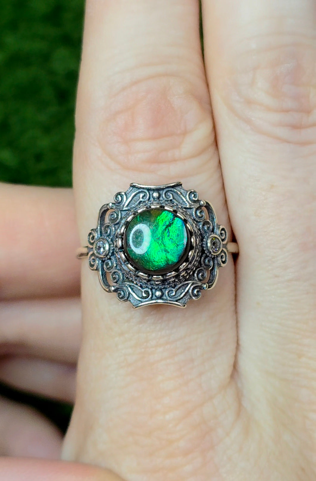 Green Flash Ammolite Ring B