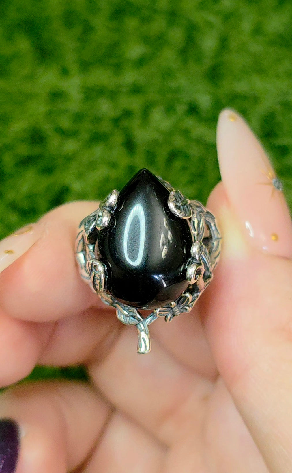 Black Obsidian Teardrop Ring
