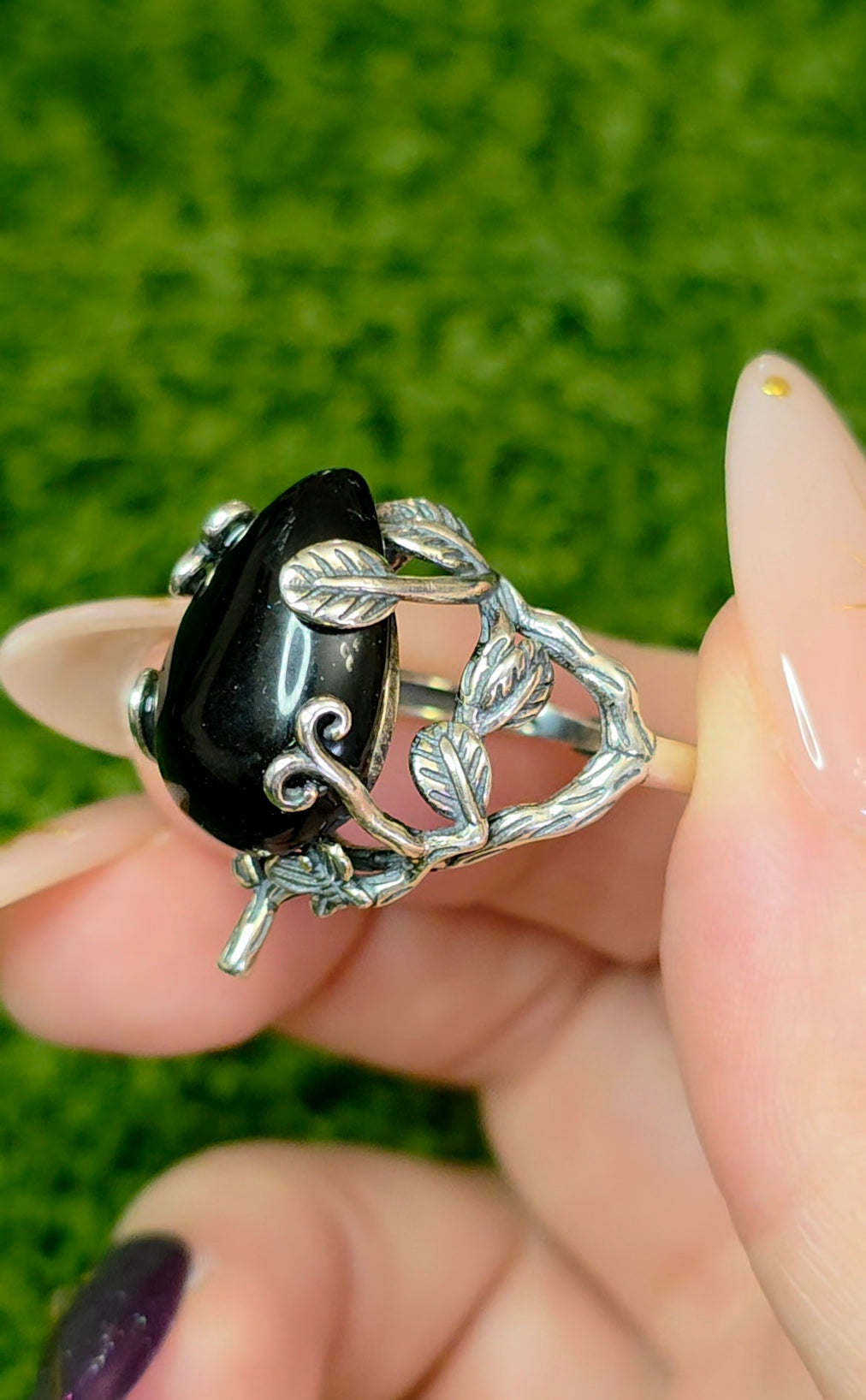 Black Obsidian Teardrop Ring