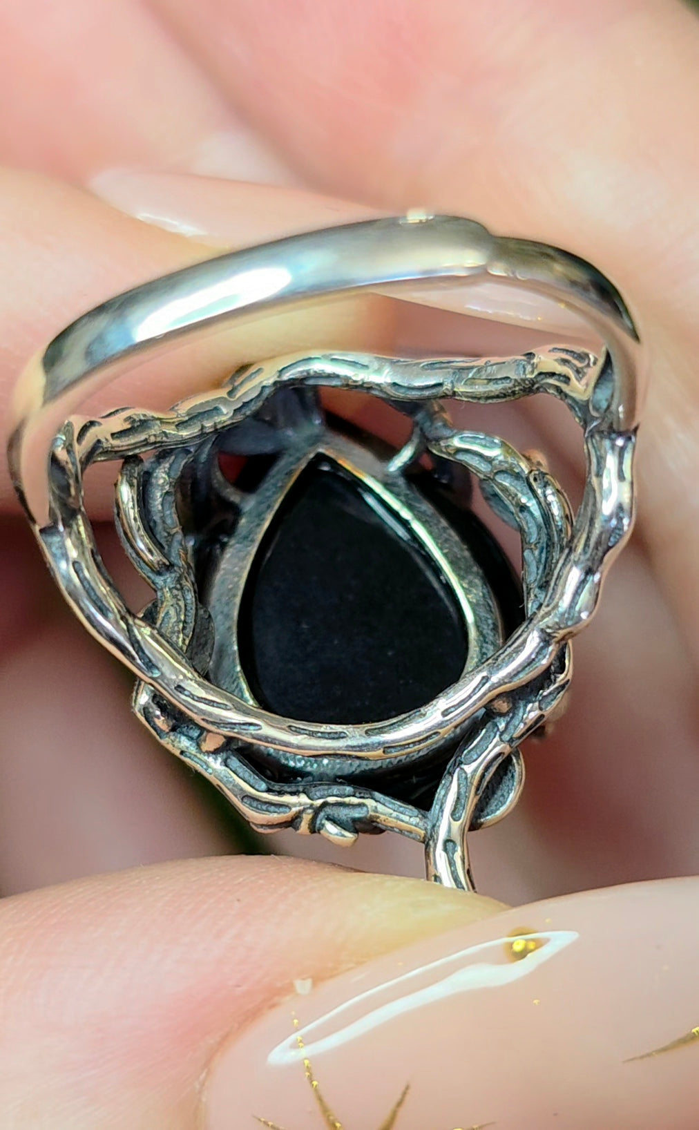 Black Obsidian Teardrop Ring