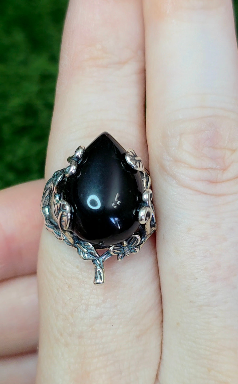 Black Obsidian Teardrop Ring