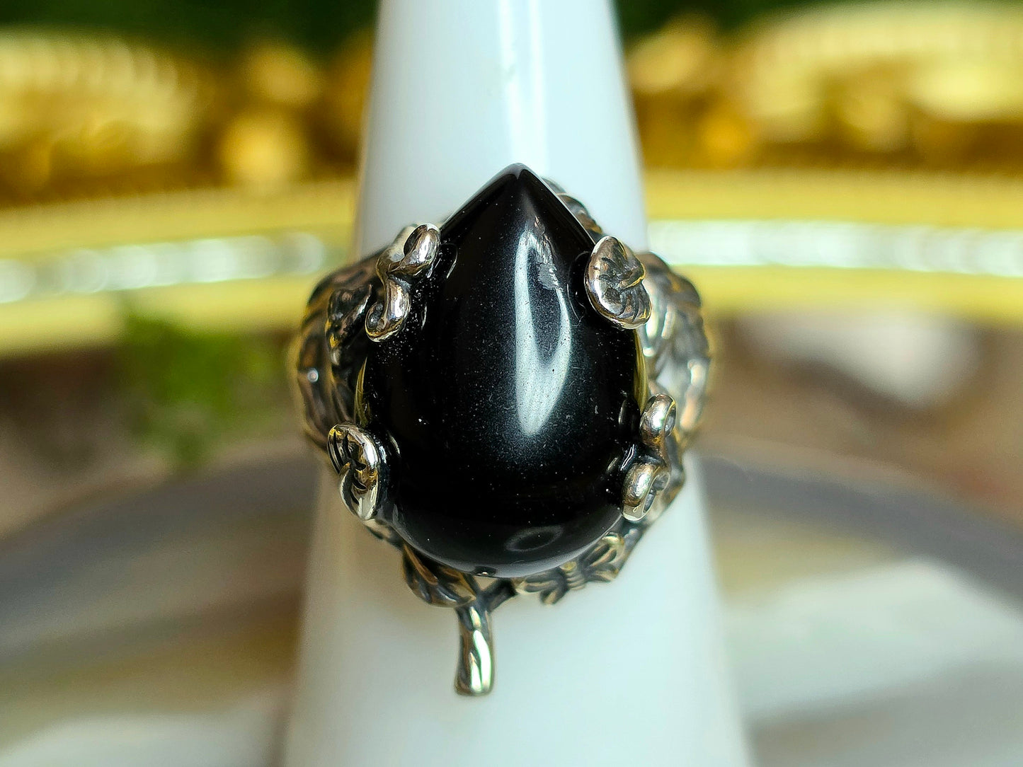 Black Obsidian Teardrop Ring