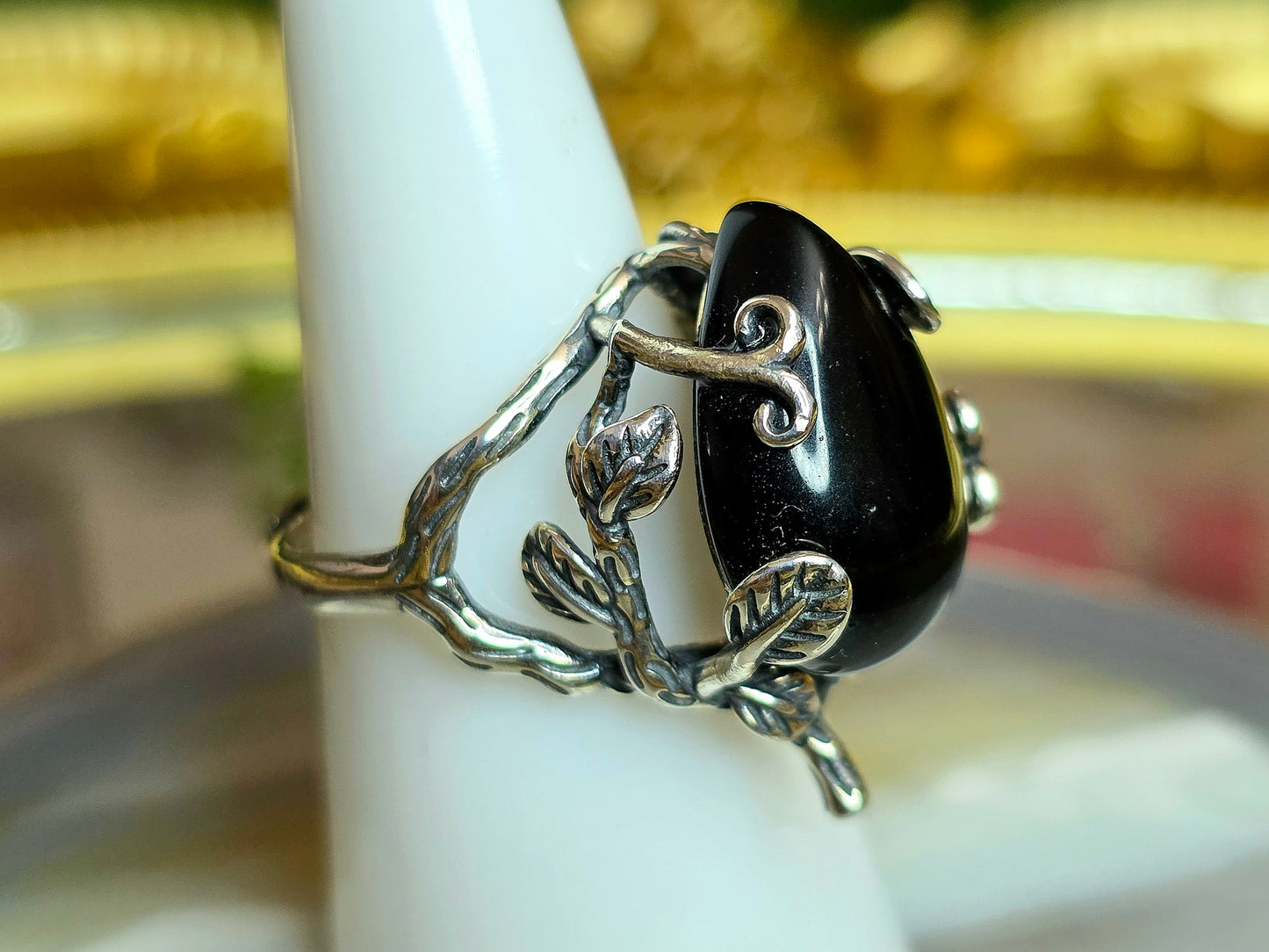 Black Obsidian Teardrop Ring