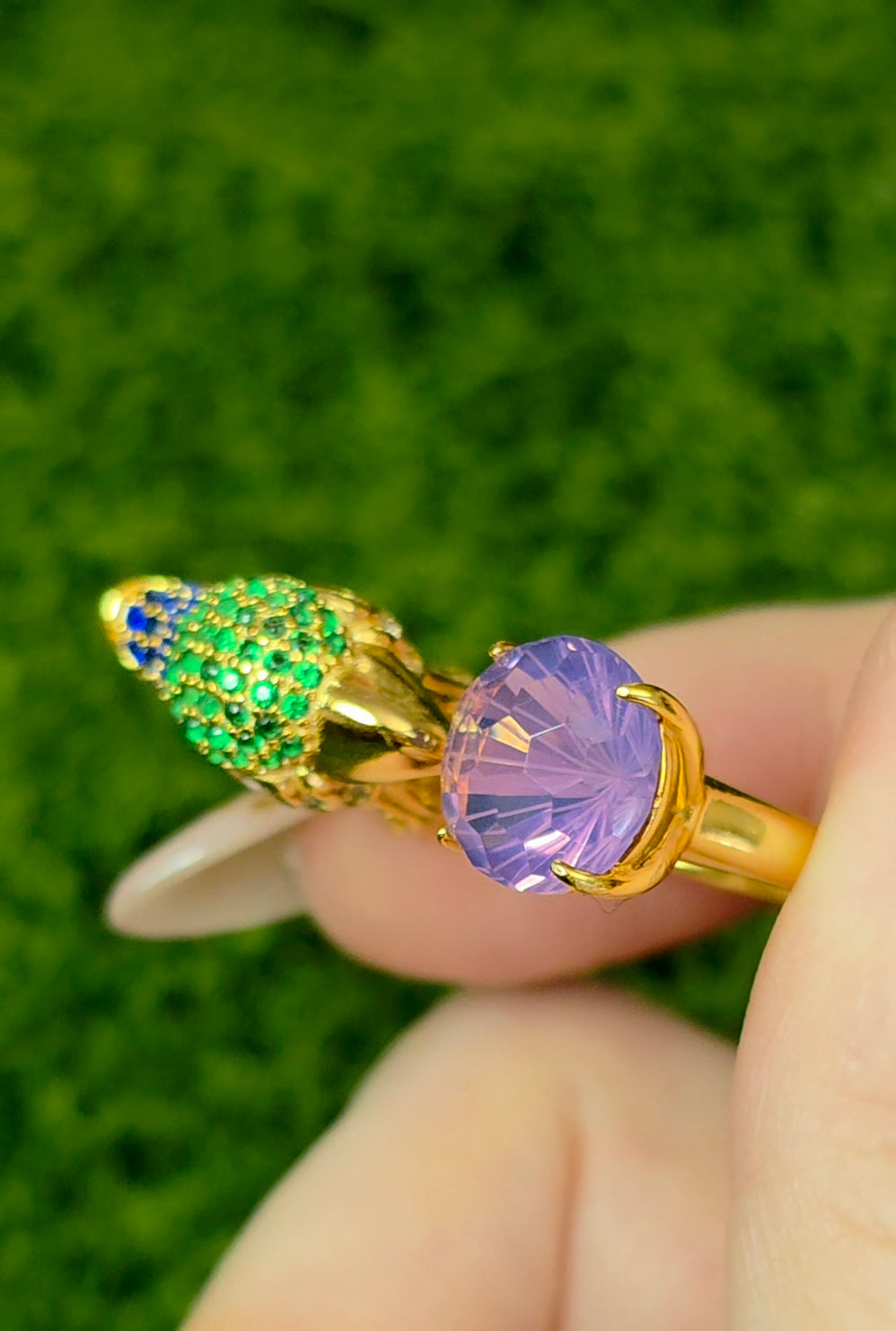 Lavender Moon Quartz Bird Ring