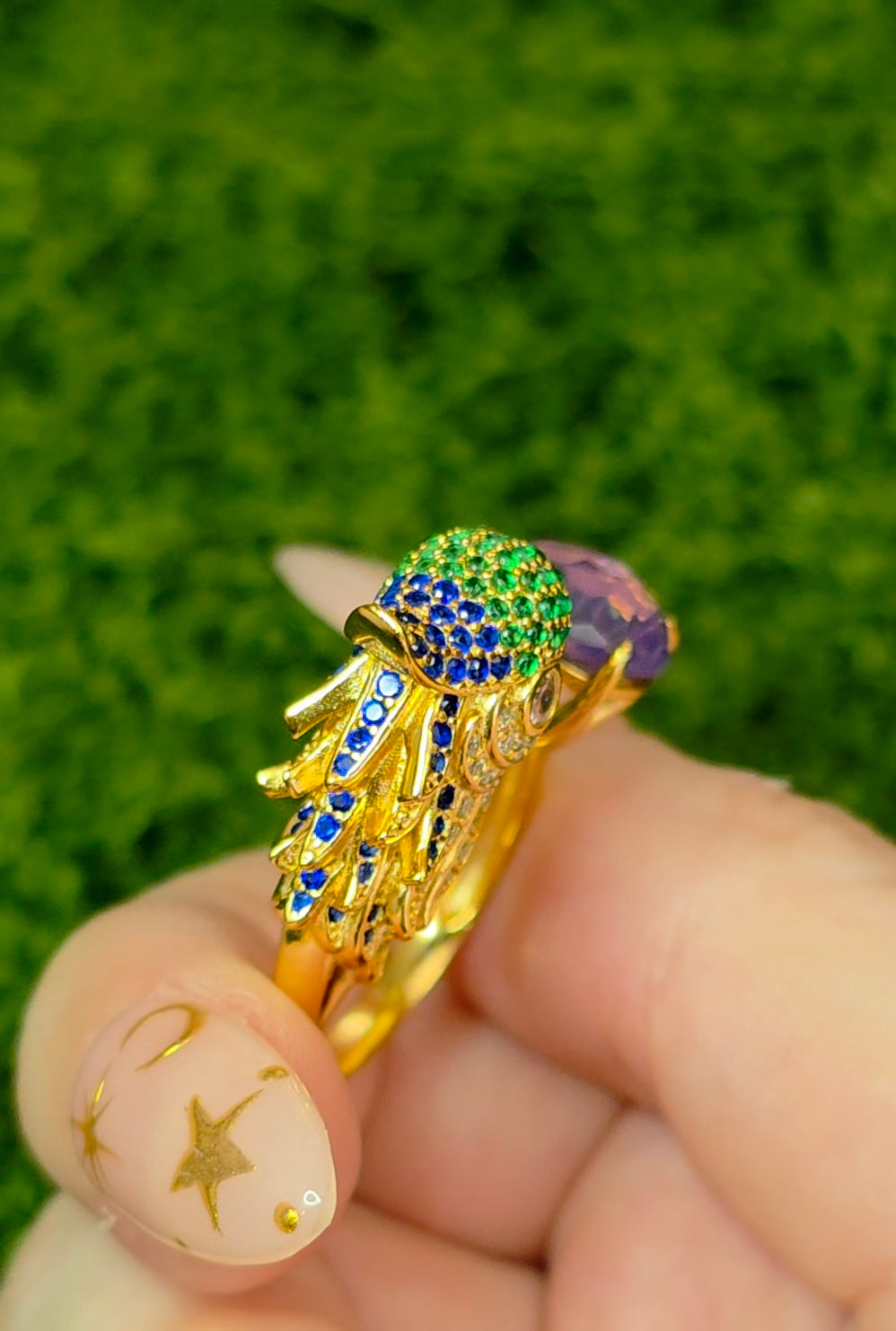 Lavender Moon Quartz Bird Ring