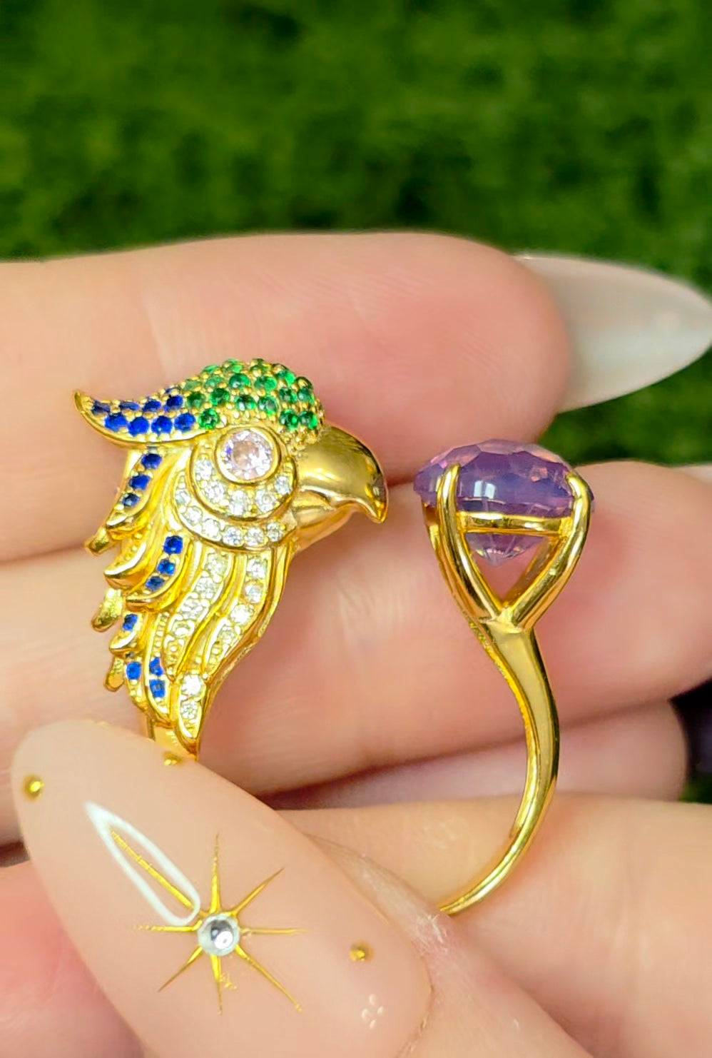 Lavender Moon Quartz Bird Ring