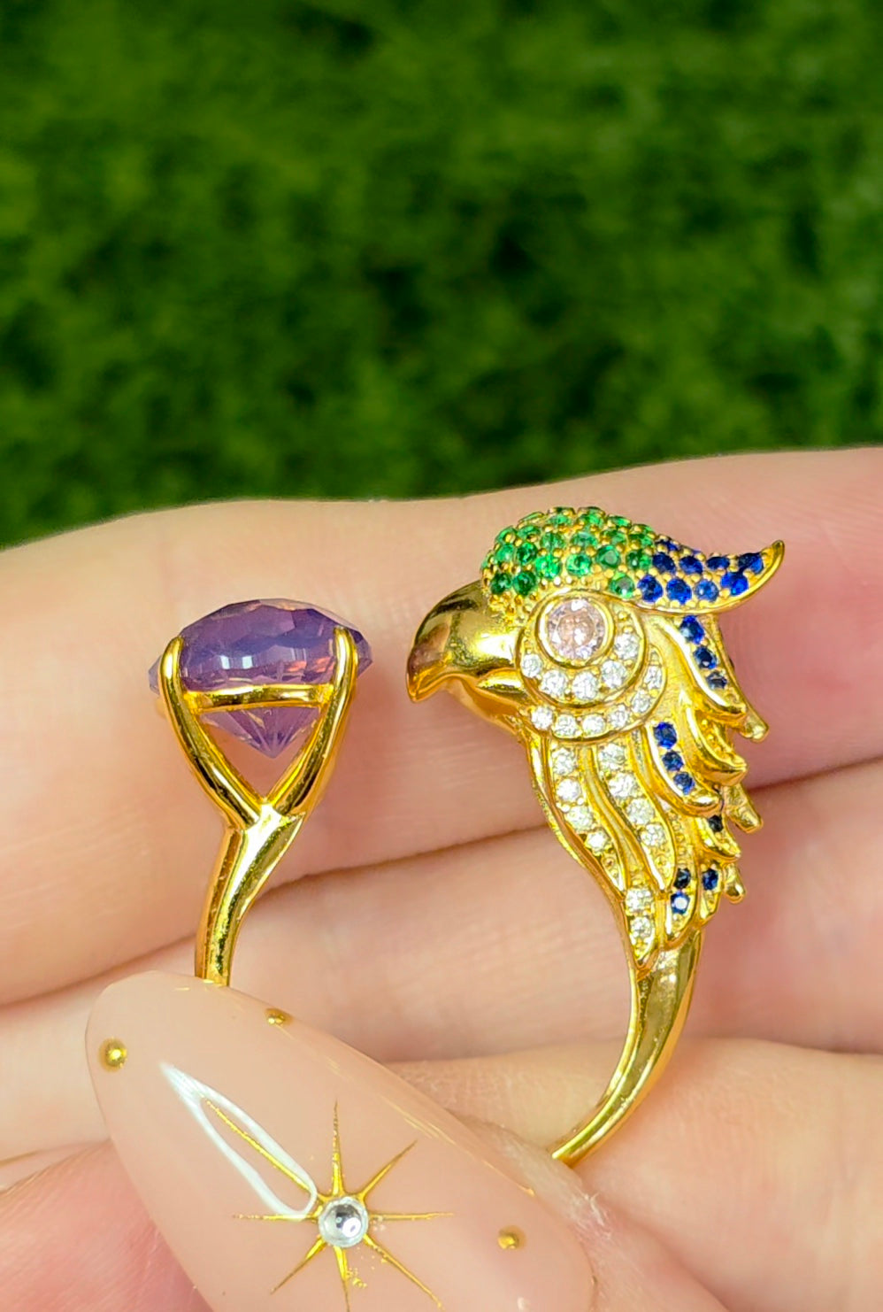 Lavender Moon Quartz Bird Ring