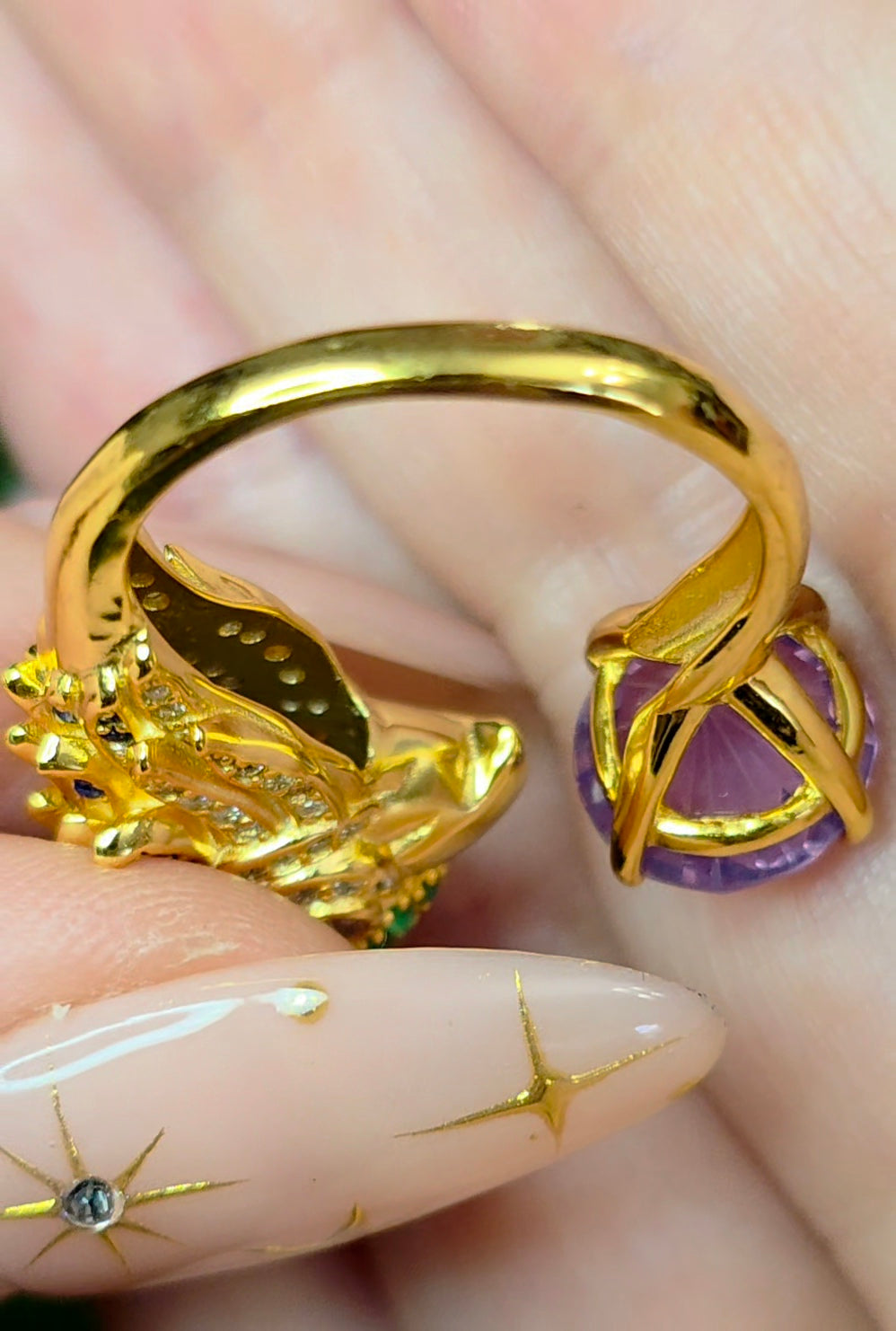 Lavender Moon Quartz Bird Ring