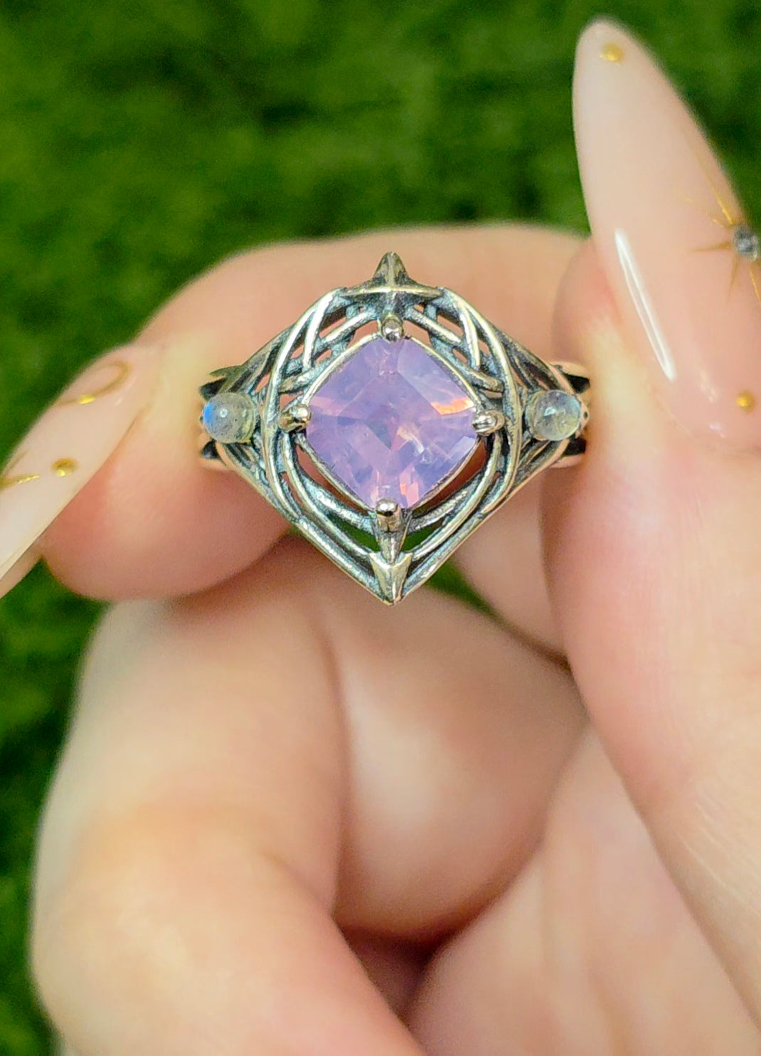 Lavender Moon Quartz Elven Ring