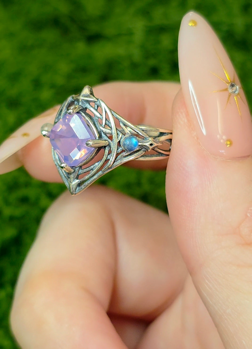 Lavender Moon Quartz Elven Ring