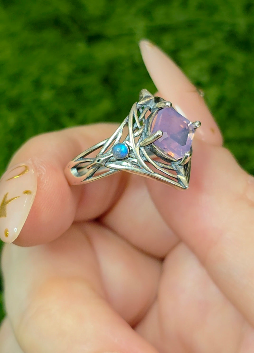 Lavender Moon Quartz Elven Ring