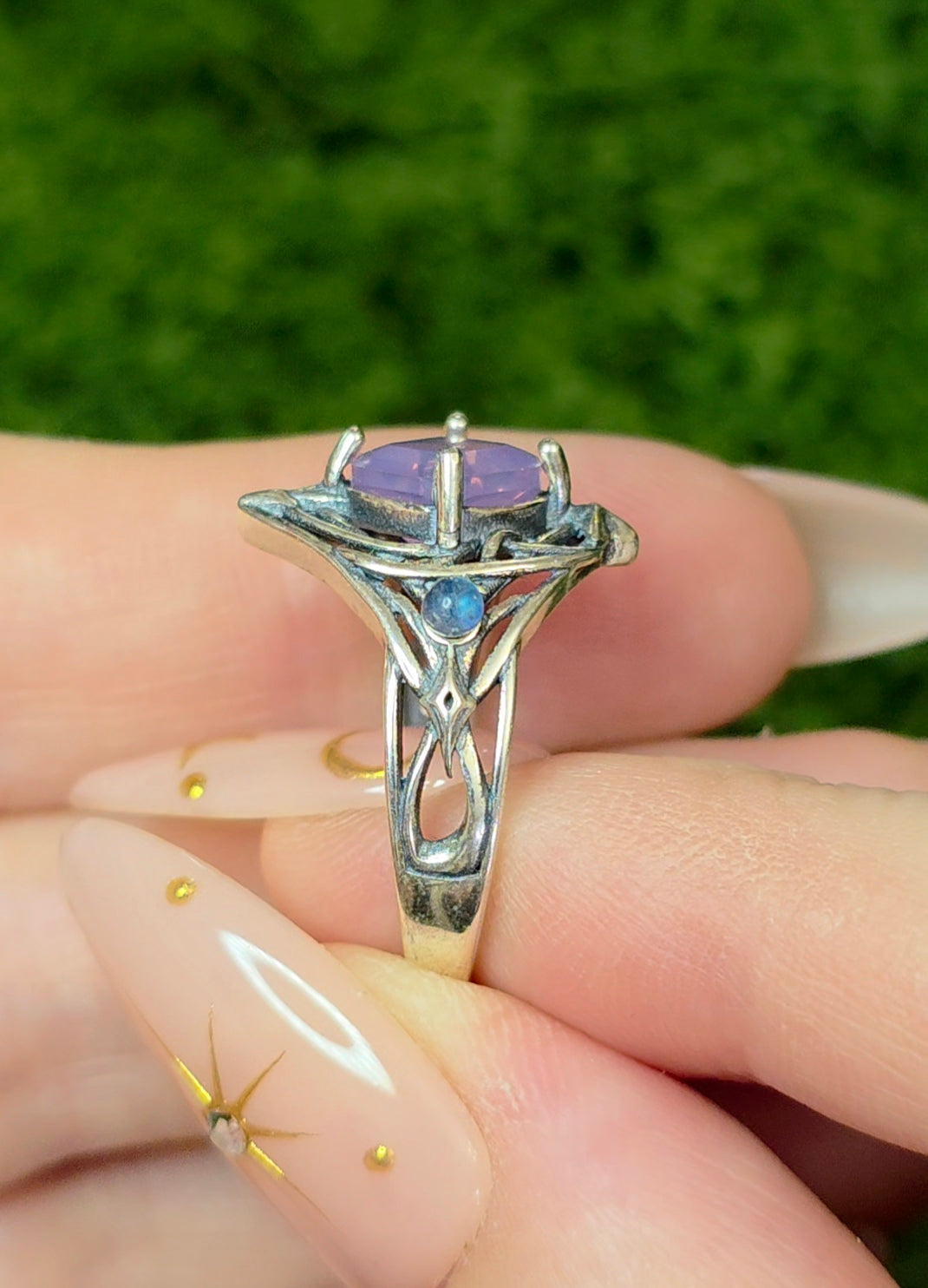 Lavender Moon Quartz Elven Ring