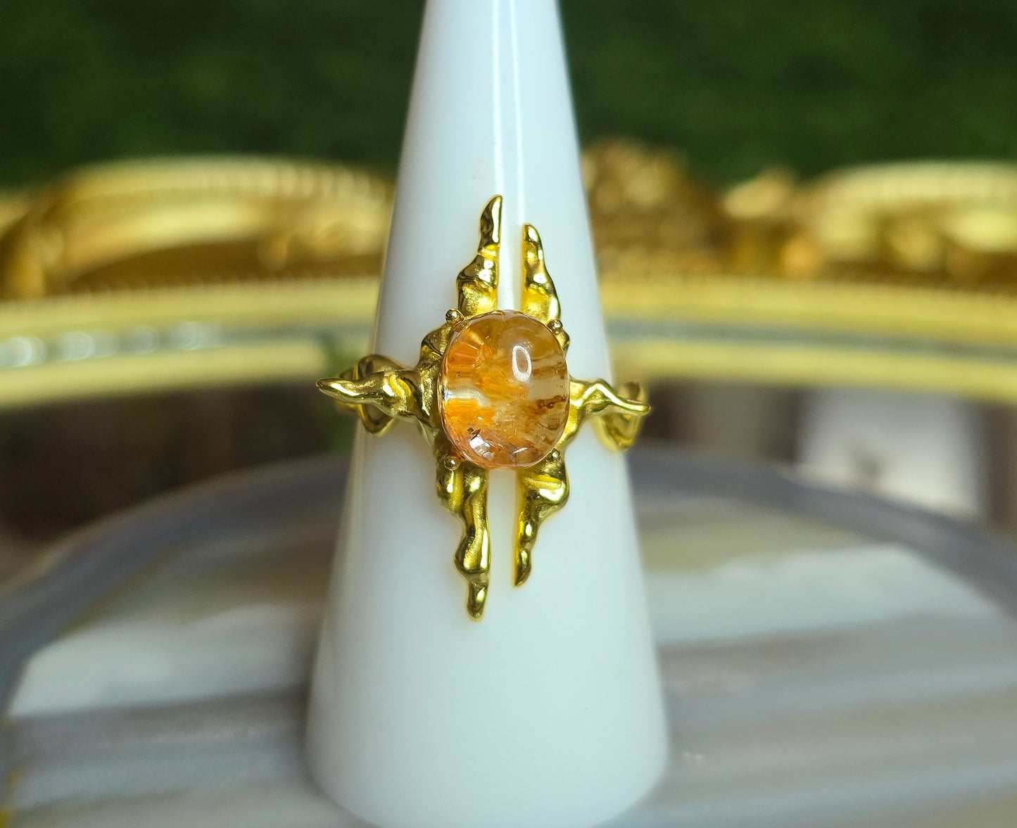 Orange Garden Quartz Assymetrical Ring