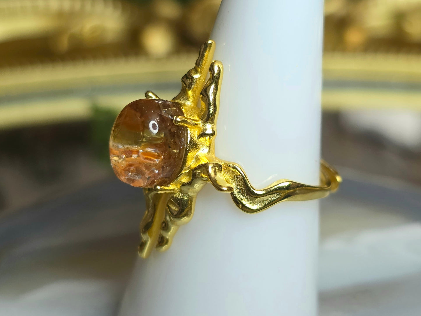 Orange Garden Quartz Assymetrical Ring