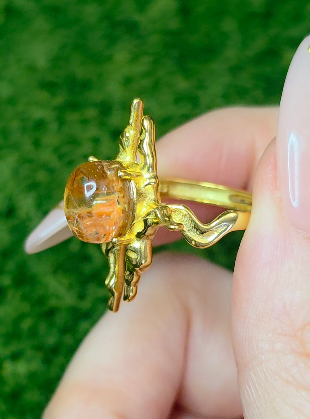 Orange Garden Quartz Assymetrical Ring