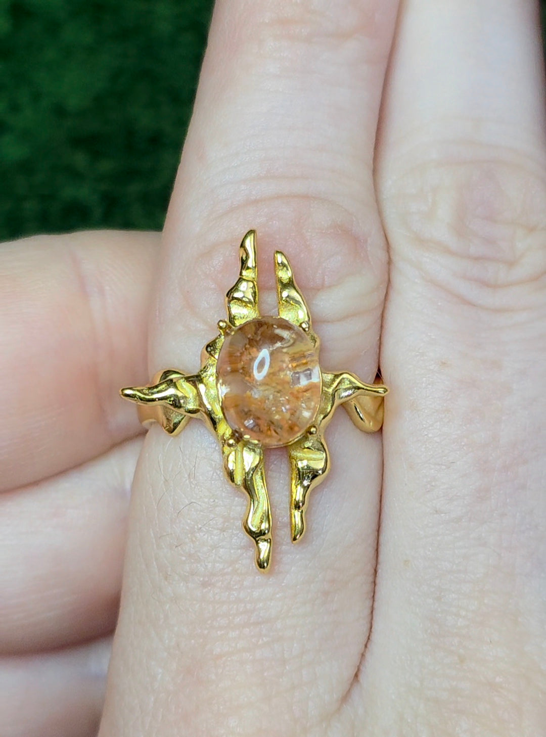 Orange Garden Quartz Assymetrical Ring