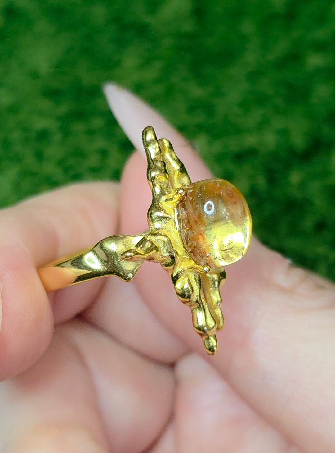 Orange Garden Quartz Assymetrical Ring