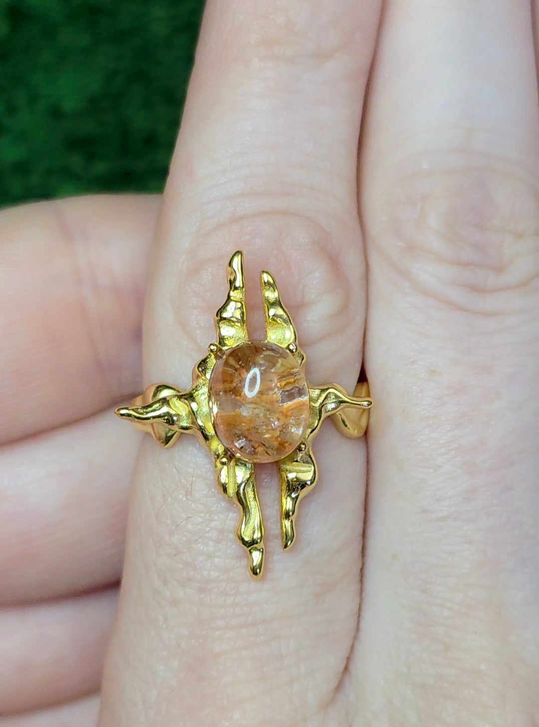 Orange Garden Quartz Assymetrical Ring