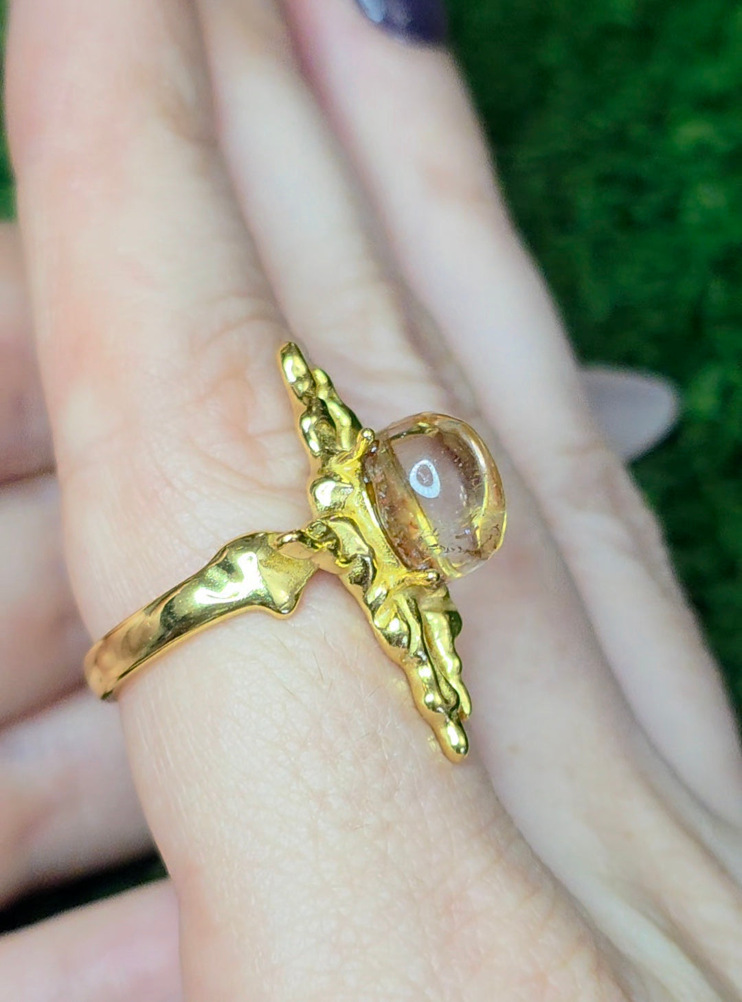 Orange Garden Quartz Assymetrical Ring