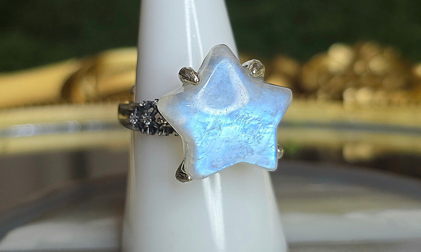 Rainbow Moonstone Star Ring A