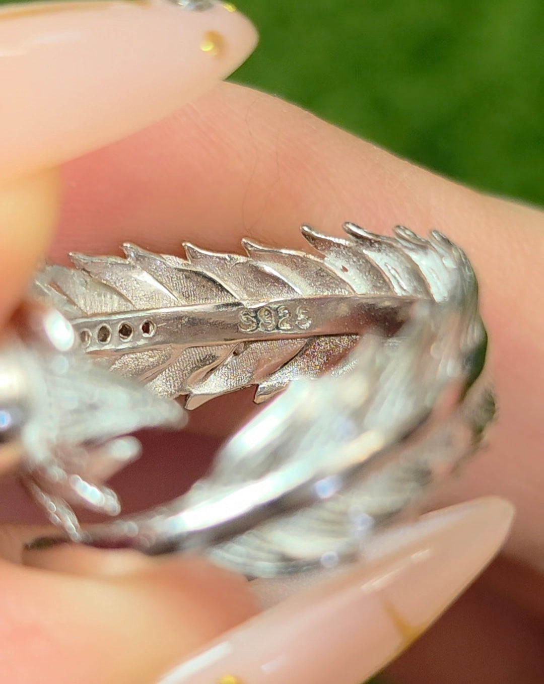 Rainbow Moonstone Feather Ring