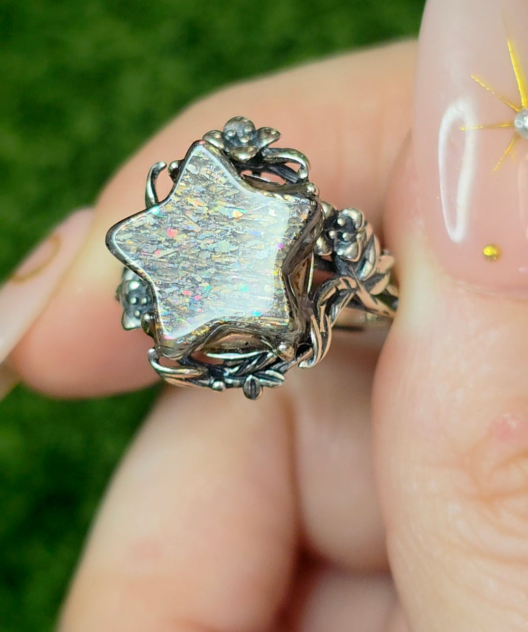 Rainbow Lattice Sunstone Star Ring B
