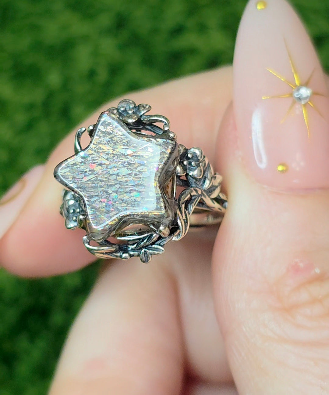 Rainbow Lattice Sunstone Star Ring B