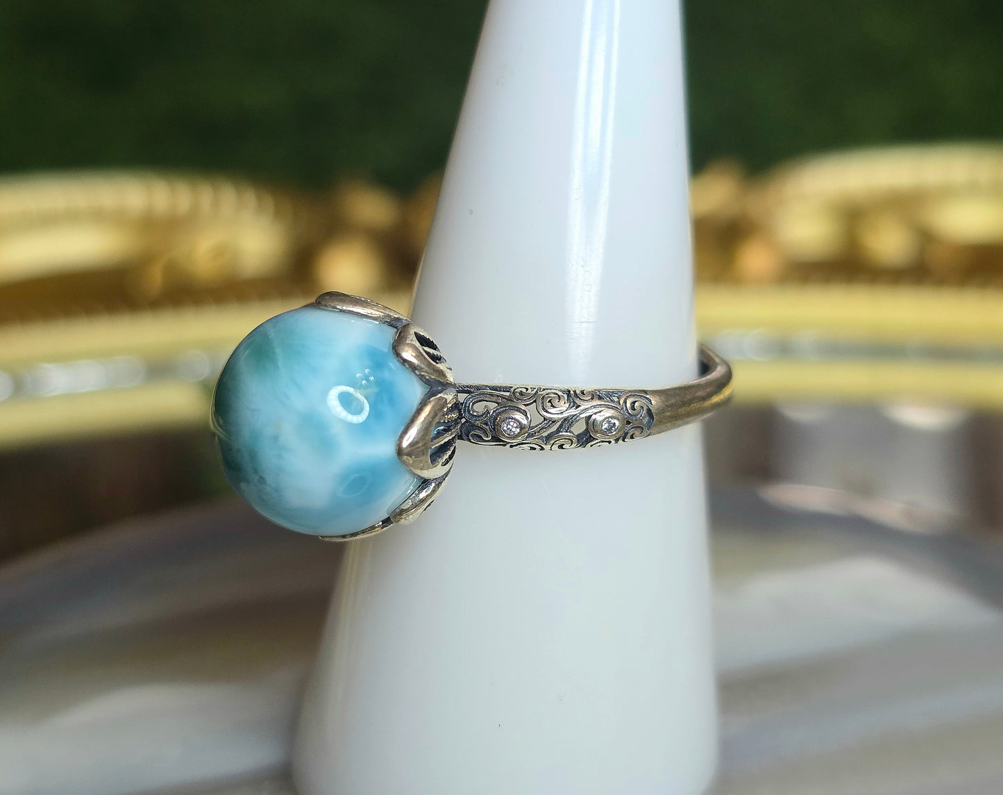 Blue Green Larimar Ring E