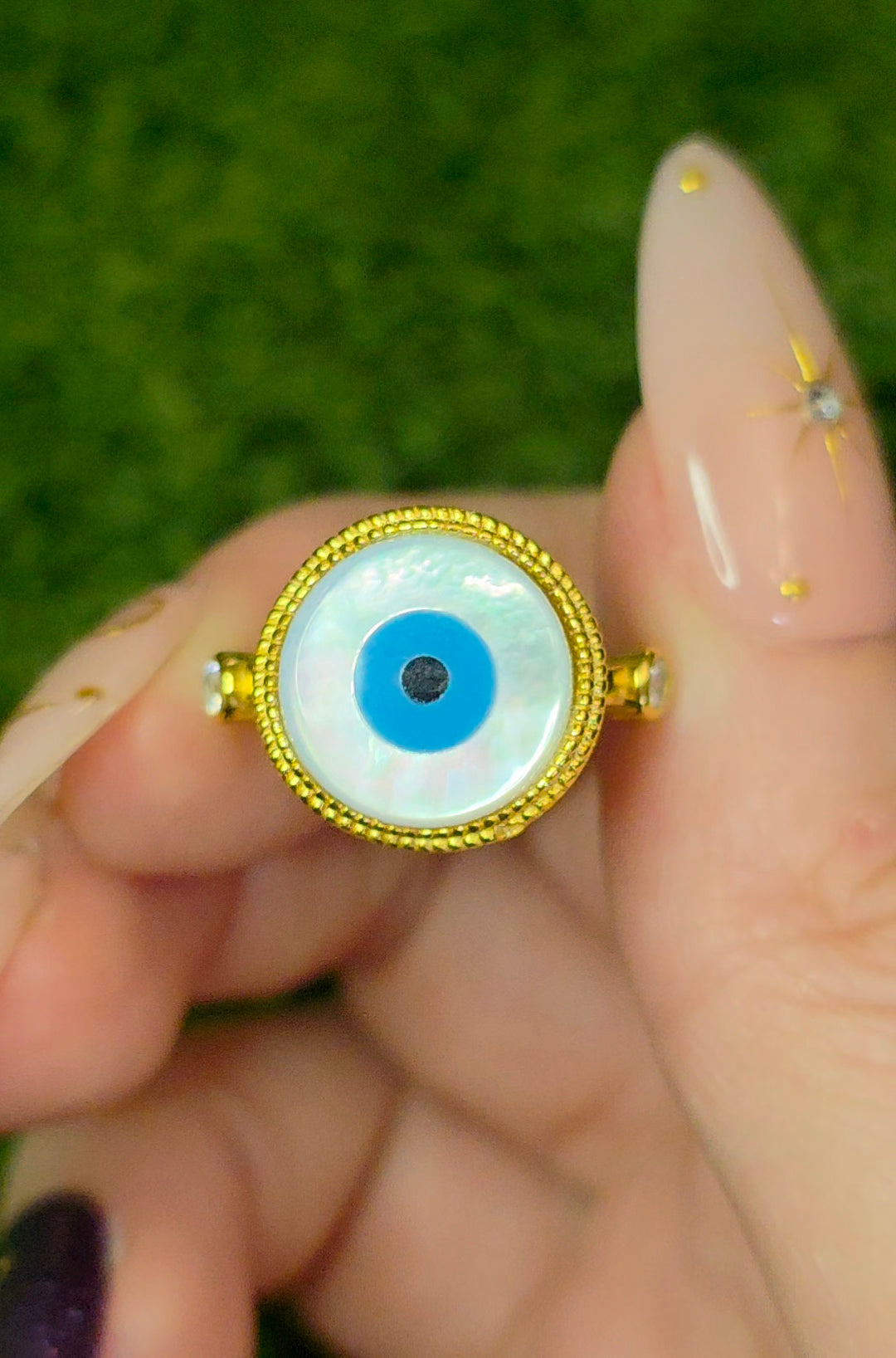 White Shell Evil Eye Ring A