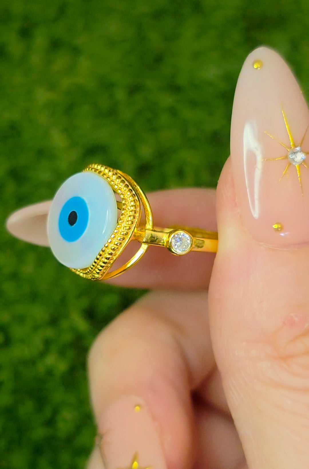 White Shell Evil Eye Ring A