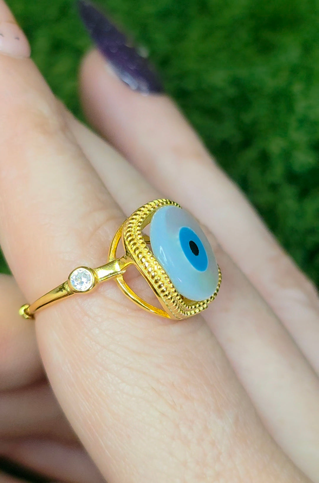 White Shell Evil Eye Ring A