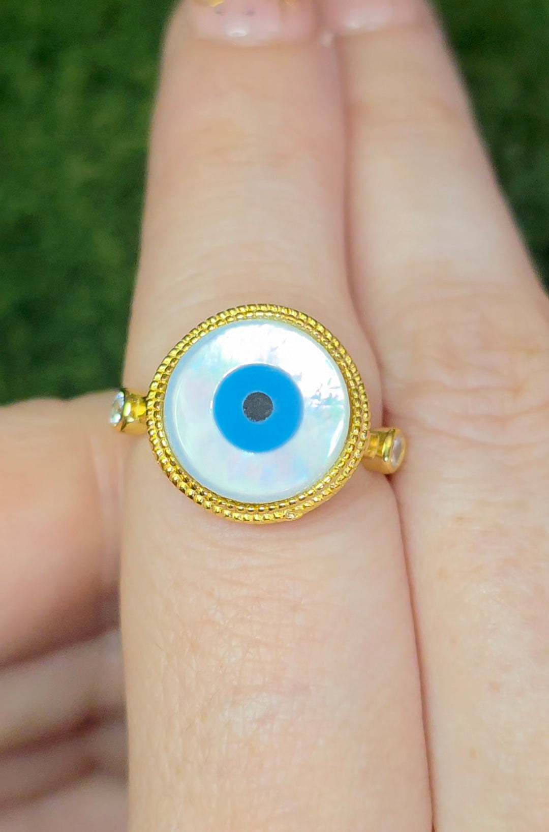 White Shell Evil Eye Ring A