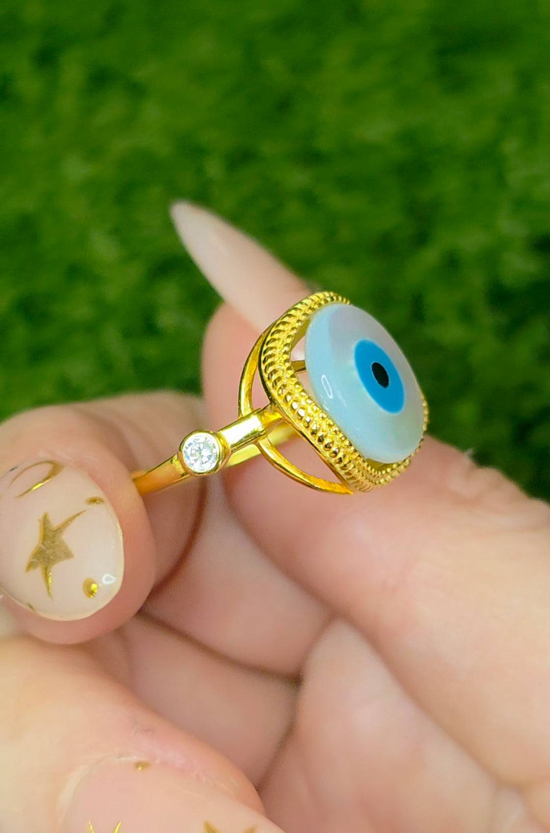 White Shell Evil Eye Ring A