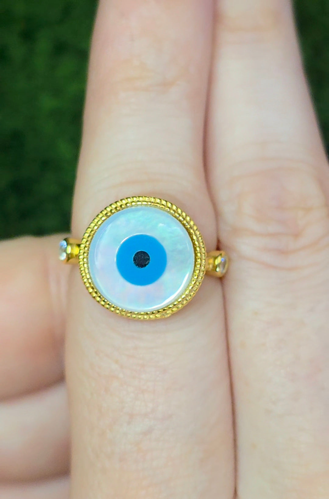 White Shell Evil Eye Ring A