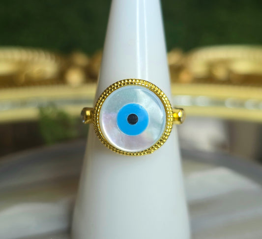 White Shell Evil Eye Ring A