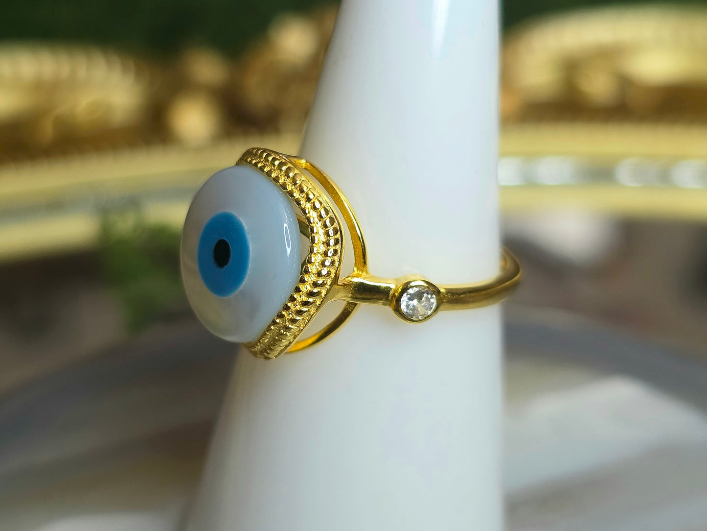 White Shell Evil Eye Ring A
