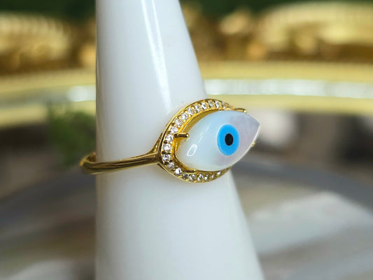 White Shell Evil Eye Ring B