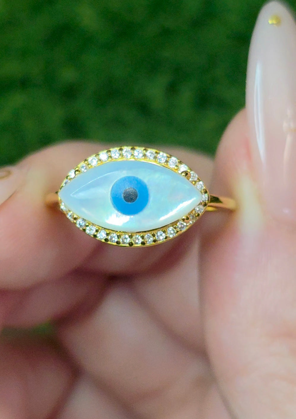 White Shell Evil Eye Ring B