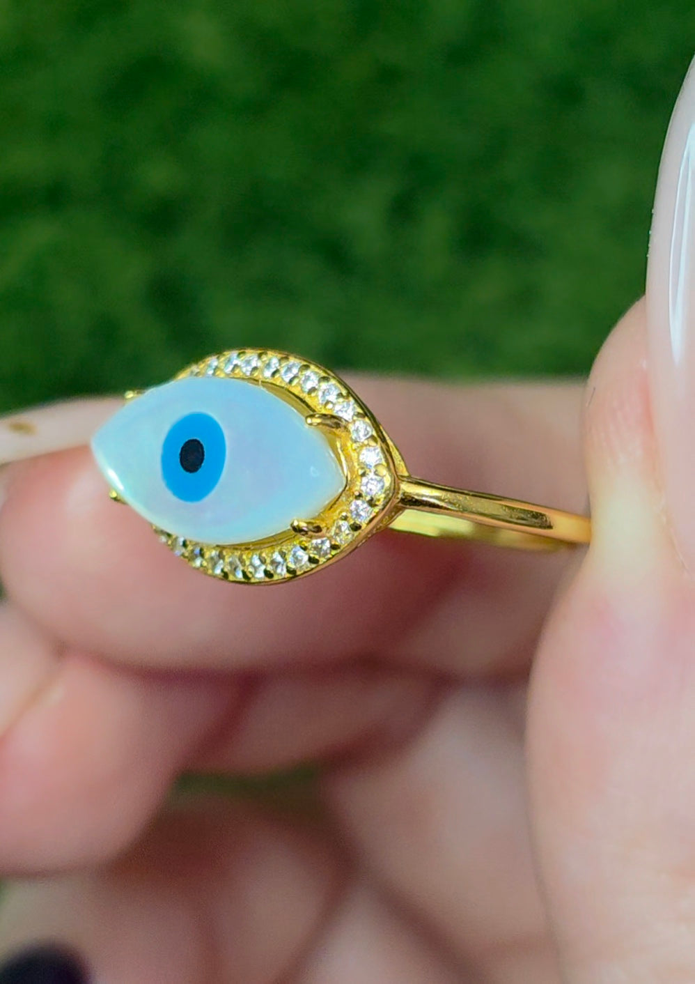 White Shell Evil Eye Ring B