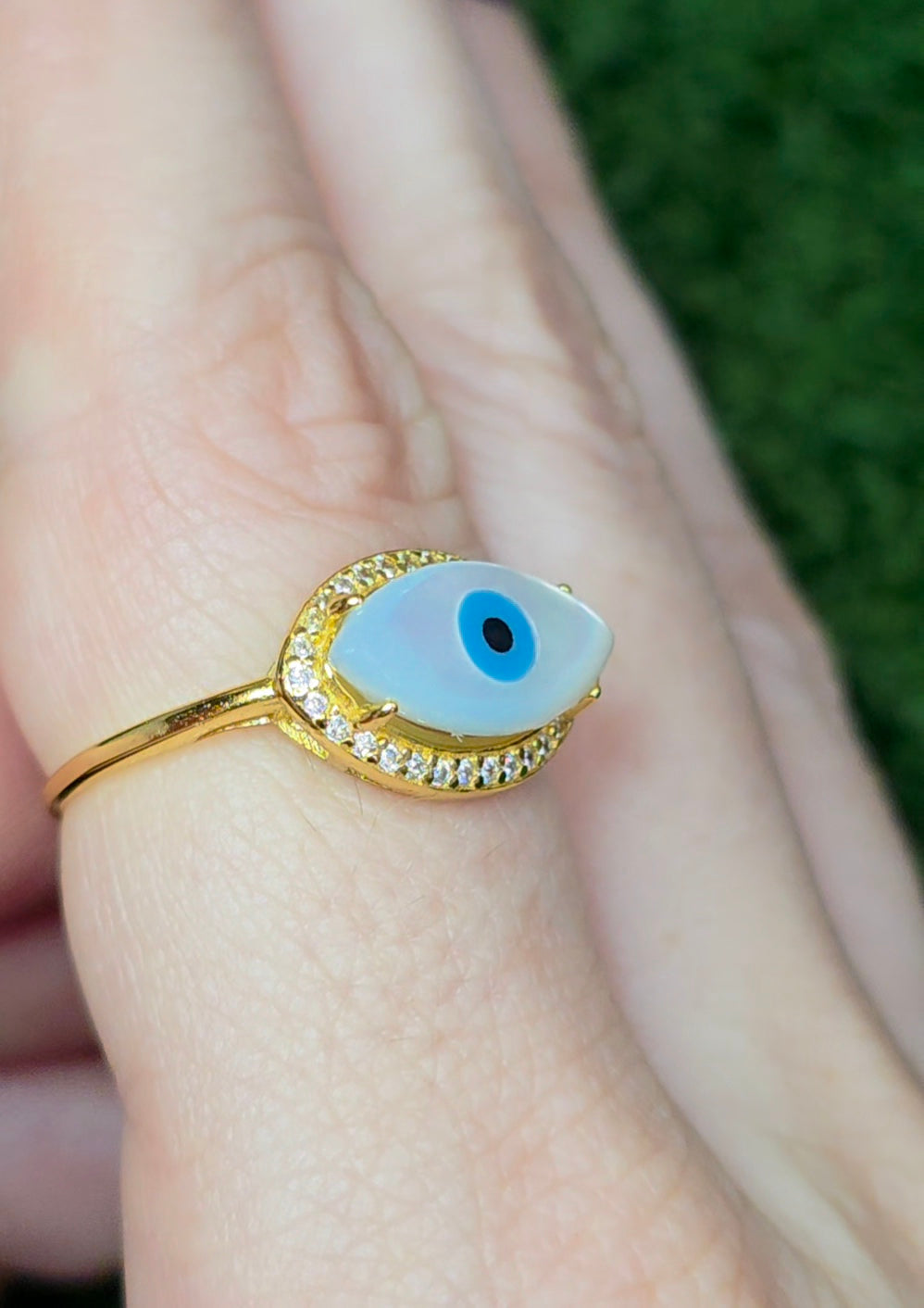 White Shell Evil Eye Ring B