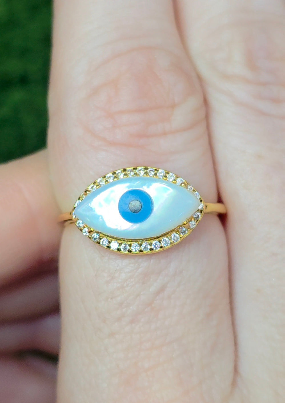 White Shell Evil Eye Ring B