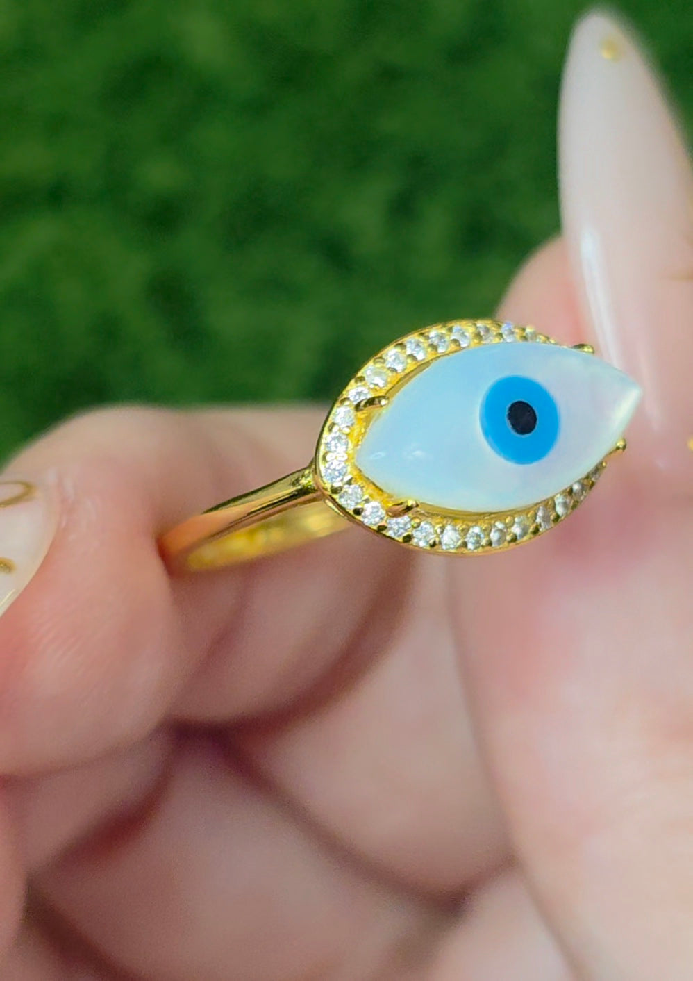 White Shell Evil Eye Ring B