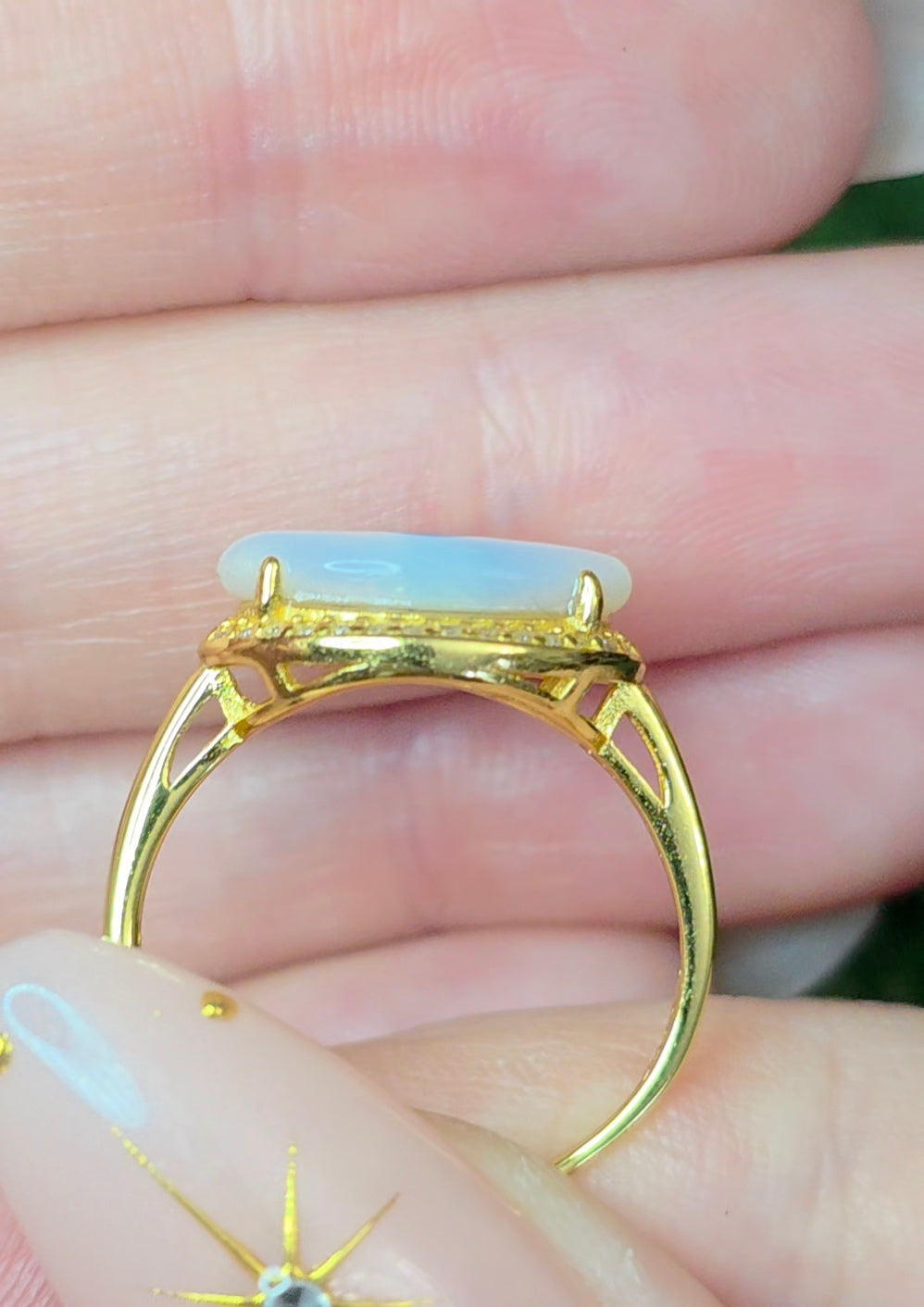 White Shell Evil Eye Ring B