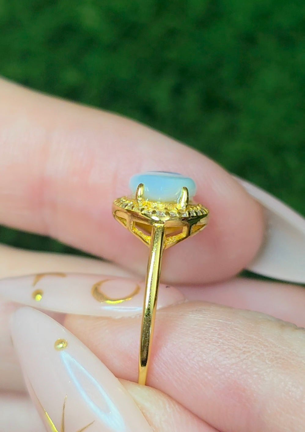 White Shell Evil Eye Ring B
