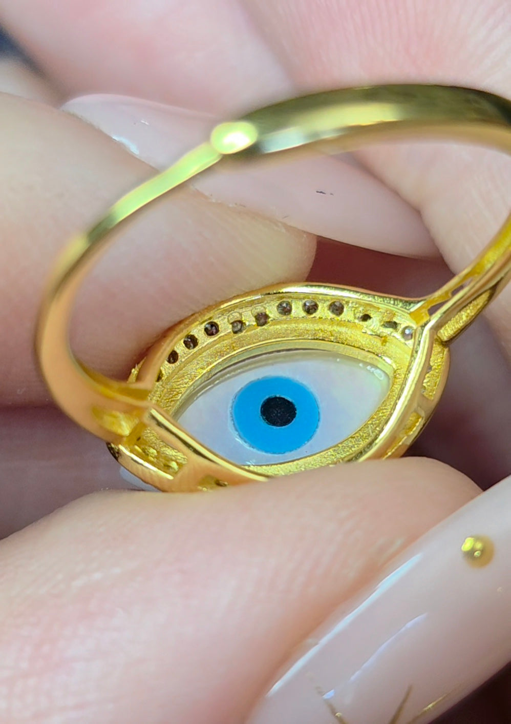 White Shell Evil Eye Ring B